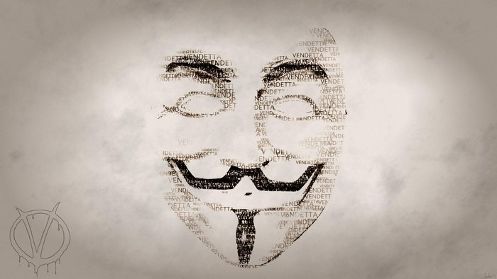 V for Vendetta mask made of text
