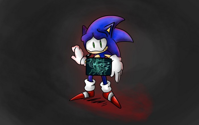 Sonic the Hedgehog holding a tablet