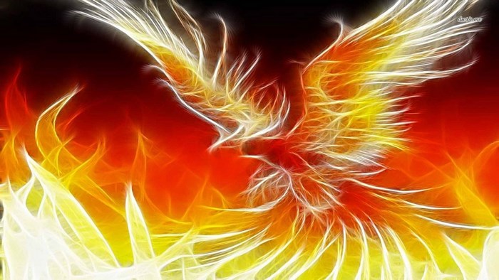 Phoenix bird made of fire and light