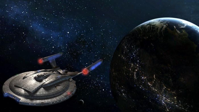 Star Trek Enterprise spaceship near Earth