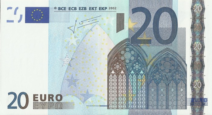 20 Euro banknote with architectural design