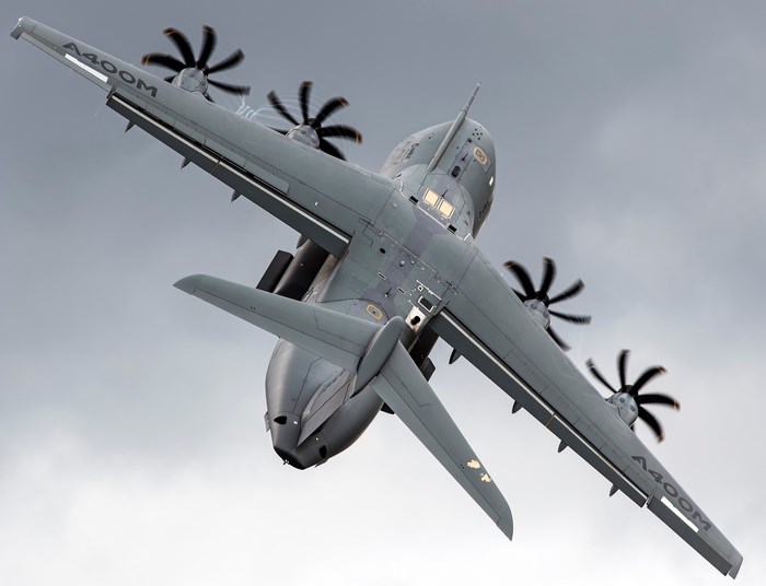 Airbus A400M military transport aircraft in flight