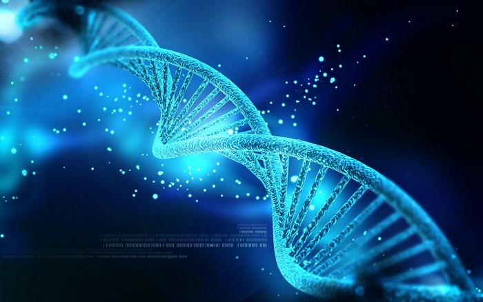 Glowing Blue DNA Helix Structure