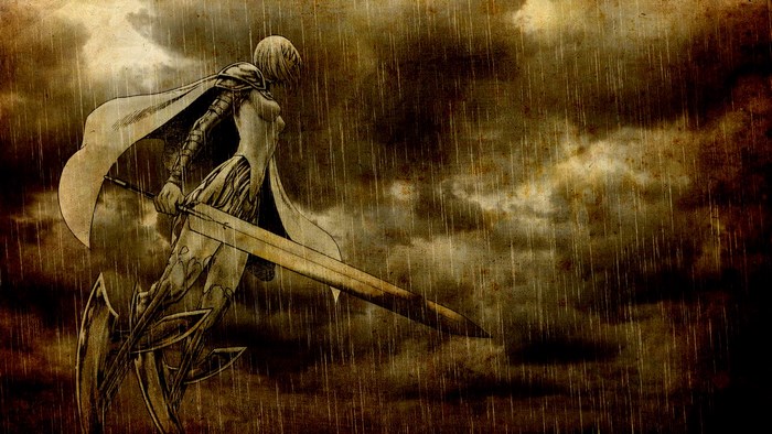 Woman with Claymore in the Rain