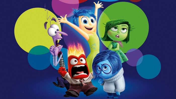 Inside Out characters Joy, Sadness, Anger, Fear, and Disgust