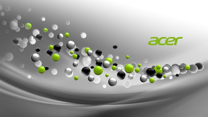 Acer logo with floating spheres