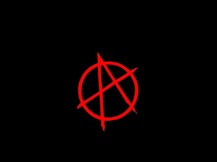 Red anarchy symbol on black background