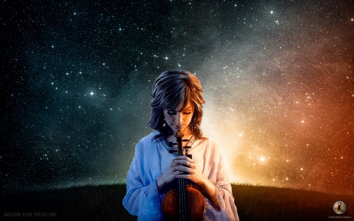 Lindsey Stirling with Violin Under Starry Sky
