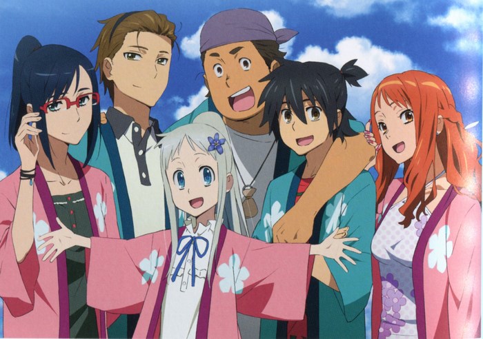 Group of Anohana Characters Standing Together Happily