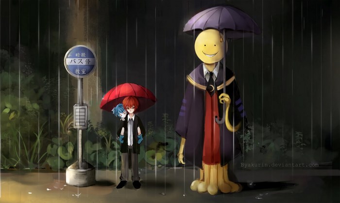 Rainy Night at Bus Stop with Assassination Classroom