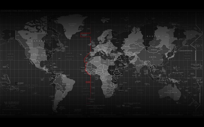 Dark Themed World Map with Time Zones
