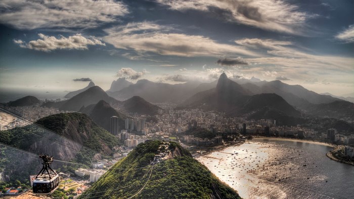 Cable car over Rio de Janeiro mountains and bay