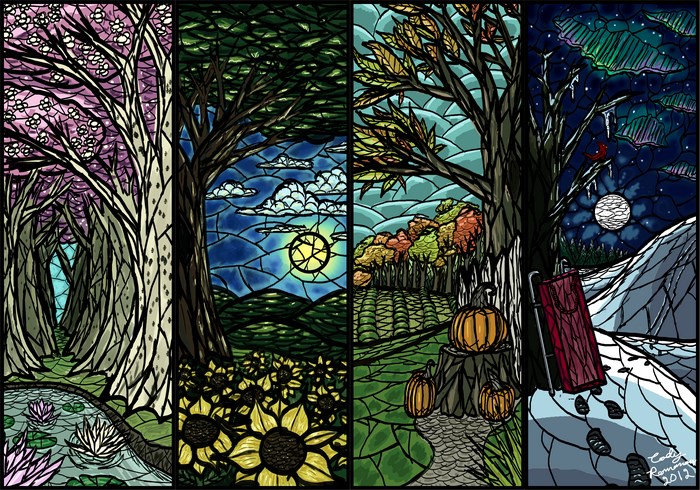 Four Seasons stained glass art