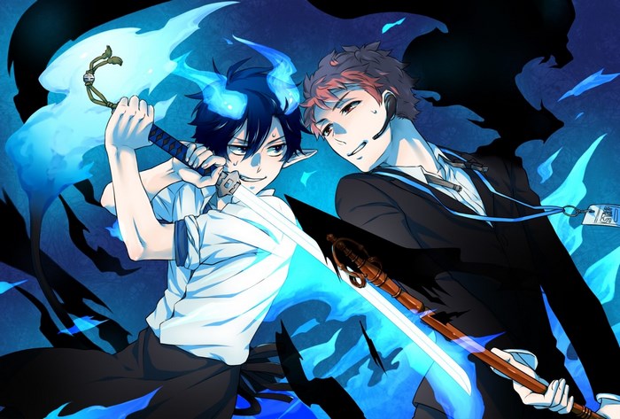 Blue Exorcist Sword Duel with Blue Flames