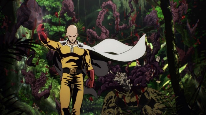Saitama from One Punch Man in a jungle