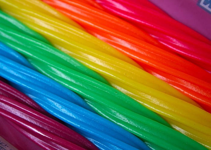 Rainbow licorice candy sticks close-up