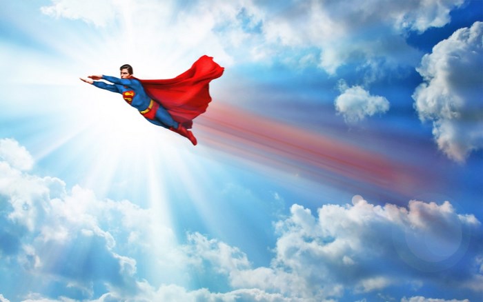 Superman flying through the sky