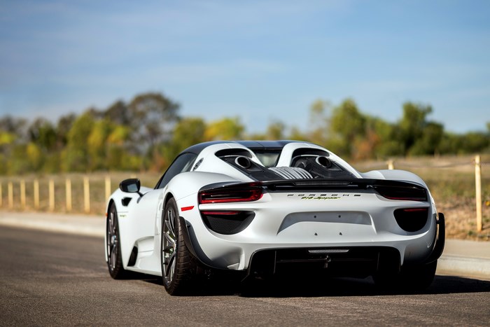 White Porsche 918 Spyder rear view