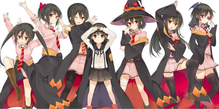 Konosuba characters in school uniforms