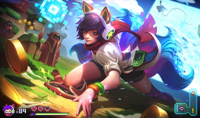 Ahri from League of Legends in retro game style