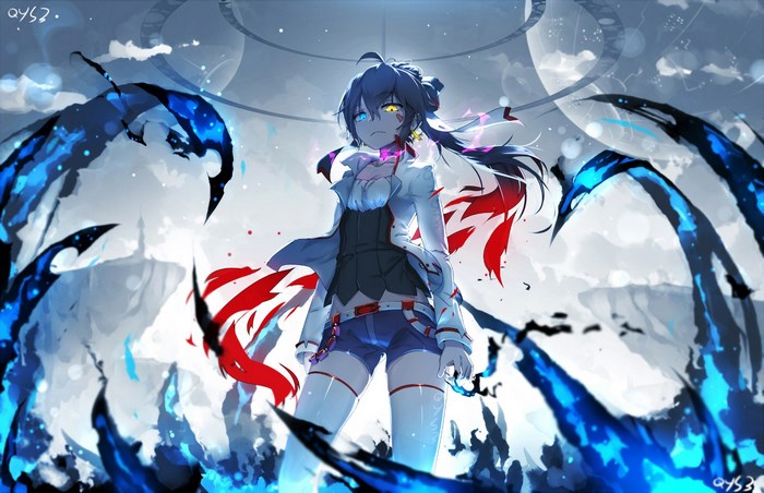Anime girl with blue and red energy