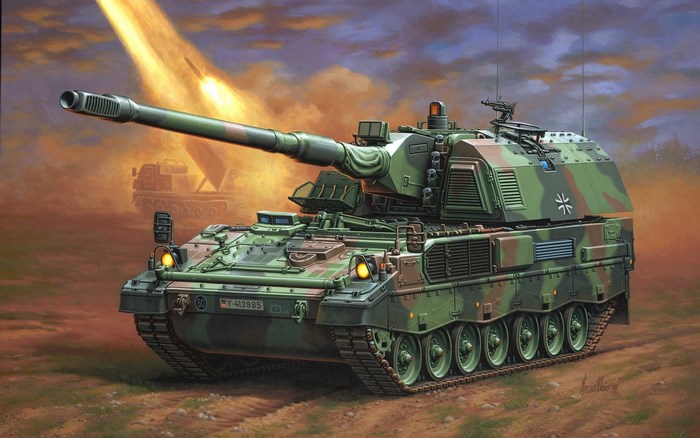 German PzH 2000 Self-Propelled Howitzer firing a missile