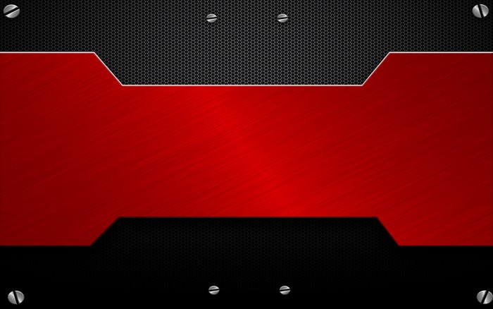 Red and black brushed metal background with screws