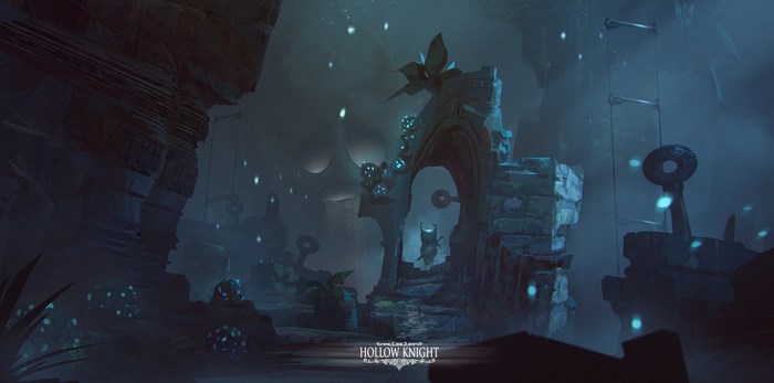 Hollow Knight game art with character and ruins