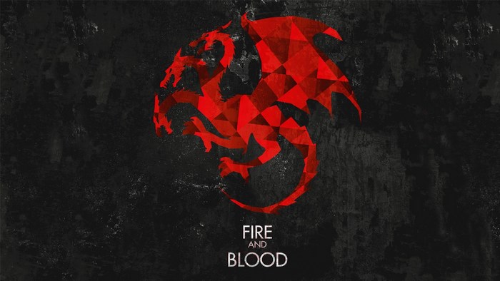 Red dragon with "Fire and Blood" text from Game of Thrones