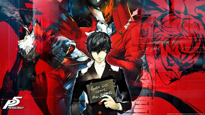 Joker from Persona 5 holding a book