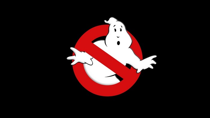 Ghostbusters logo with ghost on black background
