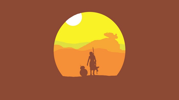 Rey and BB-8 from Star Wars on Jakku