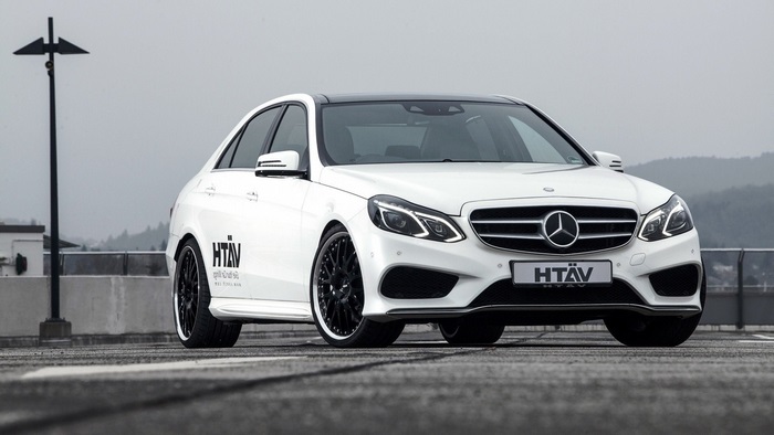 White Mercedes-Benz E-Class with HTAV branding