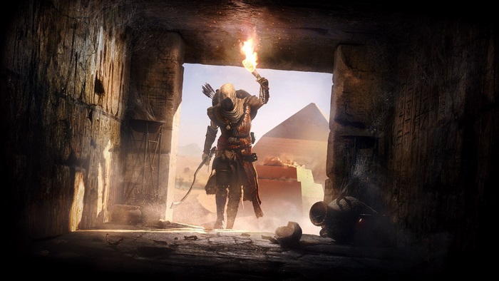 Bayek from Assassin's Creed Origins in a tomb