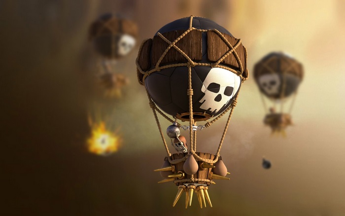 Hot air balloons with skull designs from Clash of Clans