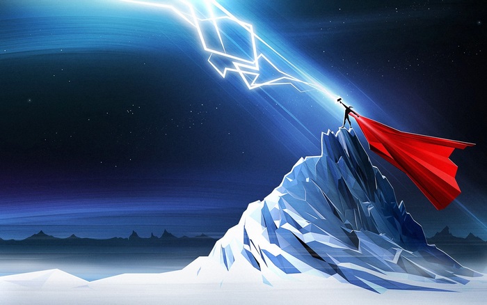 Thor on a mountain with lightning