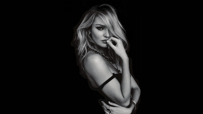 Candice Swanepoel black and white portrait