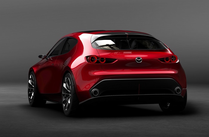 Red Mazda Kai concept car rear view 4K