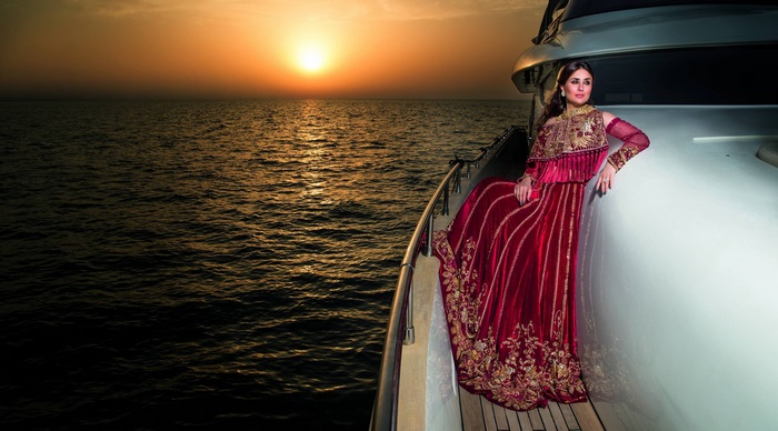 Kareena Kapoor on a yacht at sunset