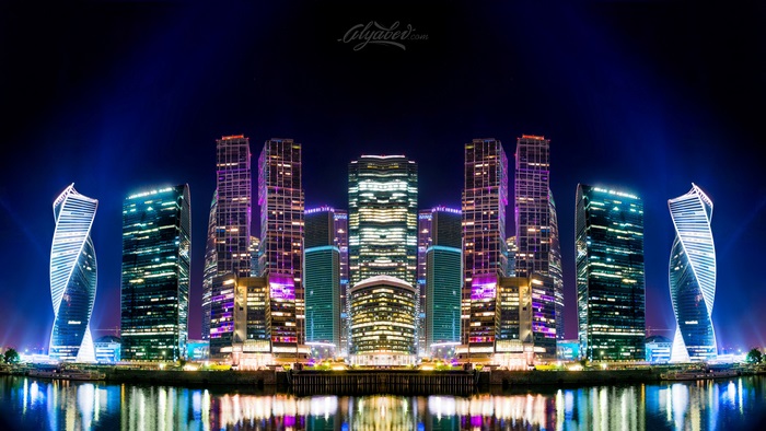 Moscow City skyscrapers at night 4K