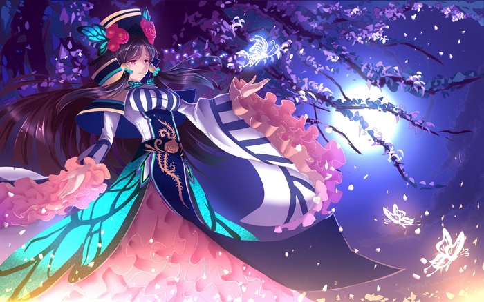 Anime girl in ornate dress with butterflies