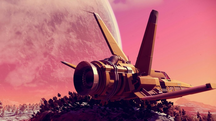 4K No Man's Sky Sci-Fi Spacecraft at Sunset