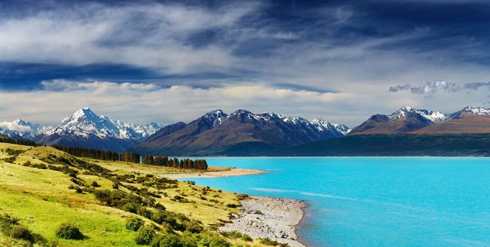 4K Scenic View of New Zealand Lake and Snowy Mountains