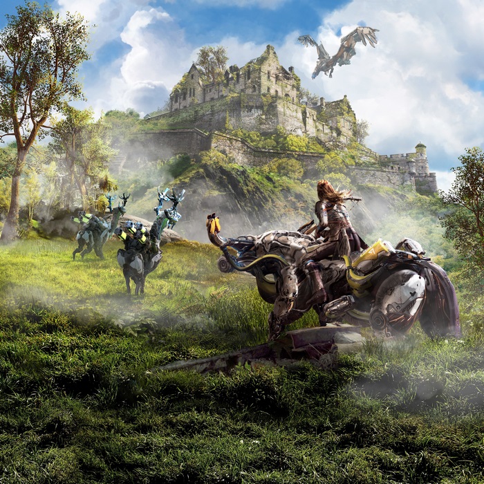 Aloy riding a machine in Horizon Zero Dawn 4K