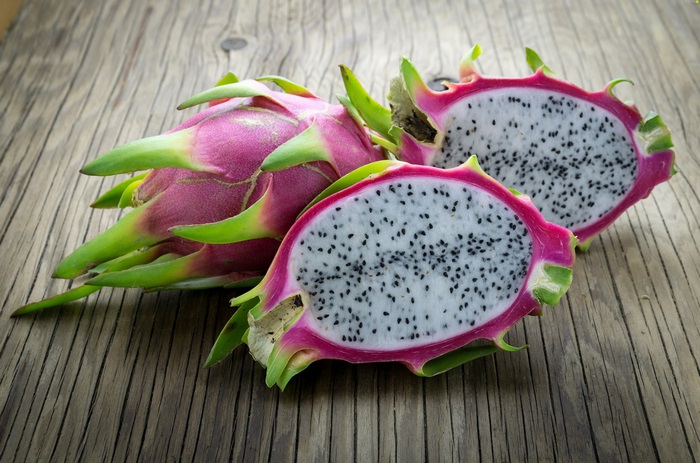 Dragon fruit on a wooden table