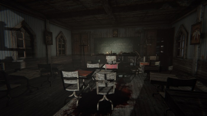 Classroom scene from Outlast 2 4K