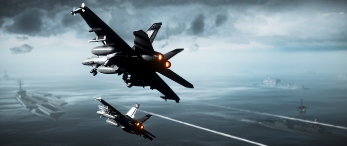 Fighter jets flying over aircraft carriers in Battlefield 3 4K