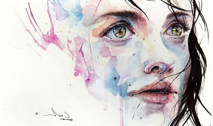 Watercolor Portrait of a Woman with Expressive Eyes