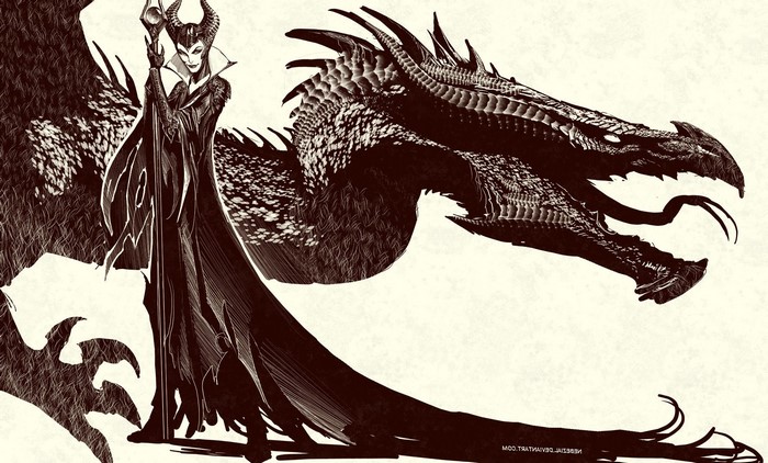 Maleficent and Dragon Sketch by Nebezial
