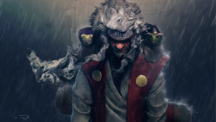 Jiraiya from Naruto Shippuden with Frogs